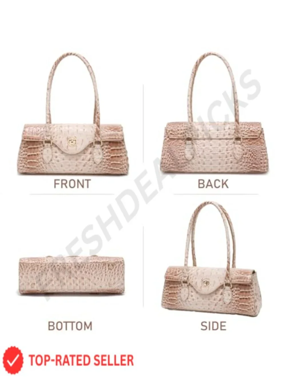 Women's Croc Embossed Satchel Handbag with Detachable Strap